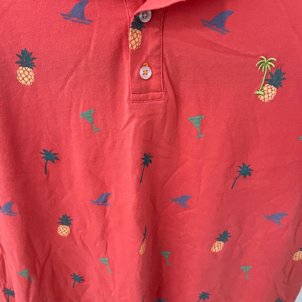 Margaritaville Men’s LG Salmon Polo Shirt Tropical Pineapple Palm Tree Martini - Picture 2 of 5